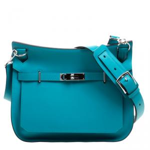 Pre Owned Hermes Turquoise Swift Leather Palladium Hardware Jypsiere 28 Bag