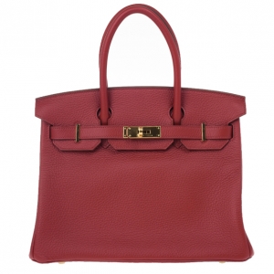 Hermes Geranium Taurillon Clemence Leather and Gold Hardware Birkin 30 CM