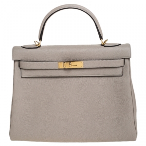 Hermes Gris Asphalt Togo Leather Gold Hardware Kelly Retourne 32 Bag