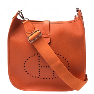 Pre Owned Hermes Orange Epsom Leather Evelyne III GM Bag