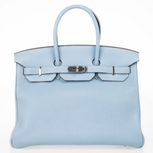 Hermes Blue Lin Clemence Leather Birkin 35 CM