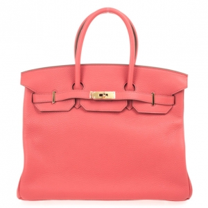 Hermes Rose Jaipur Clemence Birkin Bag 35 CM