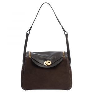 Pre Owned Hermès Cacao Grizzly and Swift Leather Gold Hardware Lindy 26 Bag