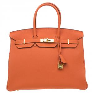 Hermes Orange Togo Leather Gold Hardware Birkin 35 Bag