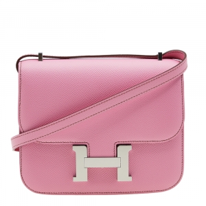 Pre Owned Hermes Bubblegum Epsom Leather Palladium Plated Hardware Constance 18 Bag