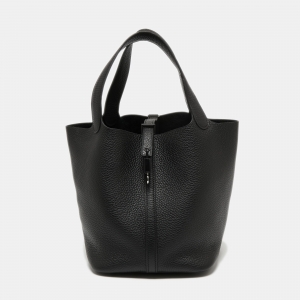Pre Owned Hermes Noir Taurillon Clemence Leather Monochrome Picotin Lock 22 Bag