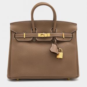 Hermes Etoupe Togo Leather Gold Finish Birkin 25 Bag