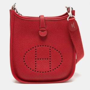Pre Owned Hermès Rouge Piment Taurillon Maurice Leather Evelyne TPM 16 Bag