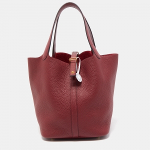 Hermes Rouge Grenat Taurillon Clemence Leather Picotin Lock 22 Bag