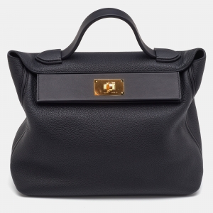 Pre Owned Hermes Black Taurillon Maurice/Swift Leather Gold Finish 24/24 35 Bag 