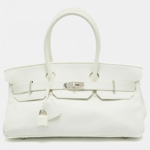 Hermès  Blanc Taurillion Clemence Leather Palladium Finished Shoulder Birkin JPG 42 Bag