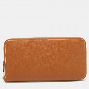 Hermes Gold Epsom Leather Silk'In Classique Long Wallet