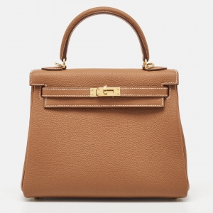 Pre Owned Hermès Gold Togo Leather Gold Finish Kelly Retourne 25 Bag