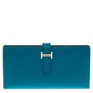 Hermes Blue Paon Epsom Leather Bearn Gusset Wallet