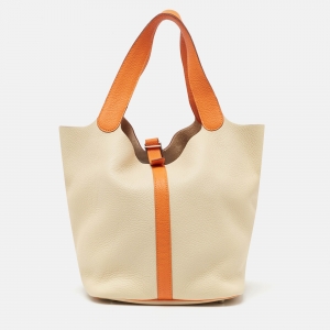 Hermes Parchemin/Orange Taurillon Clemence Leather Picotin 26 Bag