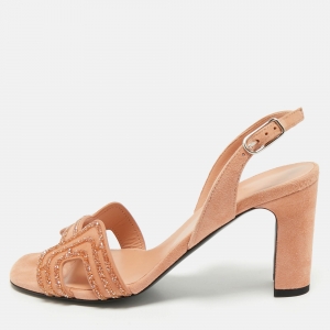 Hermès Peach Suede Crystal Embellished Premiere Sandals Size 36