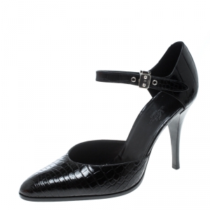 Hermes Black Crocodile Leather Ankle Strap Pumps Size 38.5