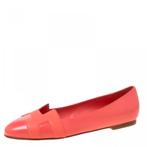 Hermes Coral Orange Leather Nice Ballerina Flats Size 38