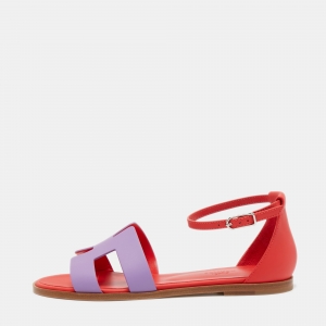 Hermes Purple/Red Leather Santorini Ankle Strap Sandals Size 37