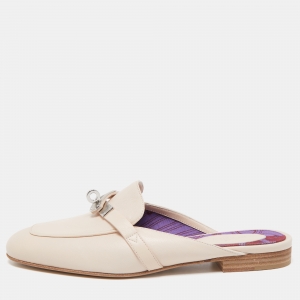 مملوكة مسبقًا Hermes Cream Leather Oz Mules Size 36.5 