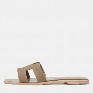 Hermes Brown Leather Oran  Sandals Size 40