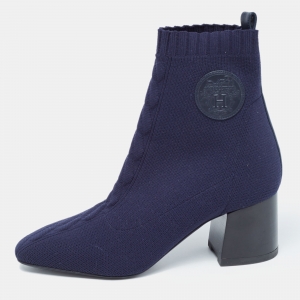 Hermes Navy Blue Knit Fabric Volver Boots Size 37
