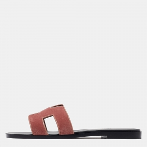 Hermès Pink Velvet Oran Flat Slides Size 38 