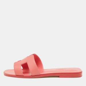 Hermes Pink Leather Oran Flat Sandals Size 37.5