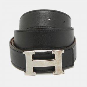 Hermes Black/Gold Epsom and Swift Leather H Buckle Reversible Belt 90CM