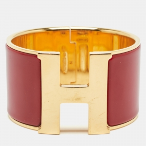 Hermes Clic Clac H Red Enamel Gold Plated Extra Wide Bracelet