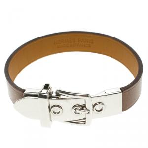 Pre Owned Hermes Java 10 Brulee Chamonix Calfskin Palladium Plated Bracelet XS