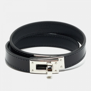 Hermès Kelly Double Leather Palladium Plated Double Wrap Bracelet
