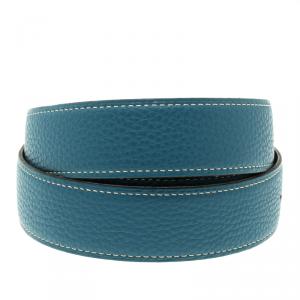 Pre Owned Hermes Blue and Black Leather Reversible Belt Strap 85cm