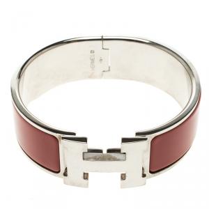 Pre Owned Hermes Clic Clac H Red Enamel Palladium Plated Wide Bracelet PM
