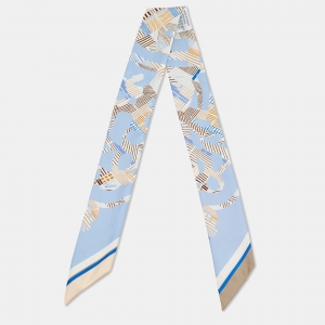 Pre Owned Hermès Blue Printed Silk Twilly