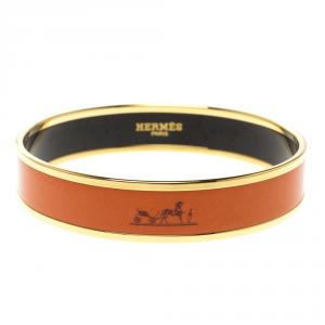 Pre Owned Hermes Caleche Orange Enamel Gold Plated Bangle Bracelet