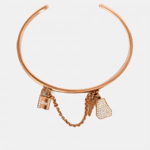 Pre Owned أسورة هيرمس كيلي كاديناس 18 قيراط ذهب وردي مرصعة بالألماس موديل مزدوج حجم صغير