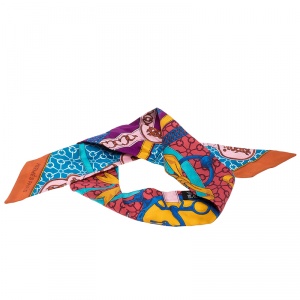 Pre Owned Hermes Multicolor Printed Silk Twilly Scarf 
