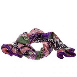 Pre Owned Hermes Multicolor Printed Silk Cashmere Twill Ex Libris en Kimonos Scarf