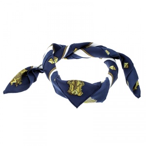 Pre Owned Hermes Navy Blue and White Key Printed Silk Square Scarf