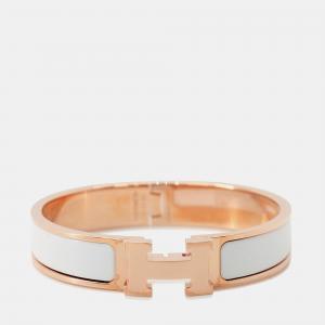 مملوكة مسبقًا HERMES Clic H Bangle Size PM White Lacquer Gold Plated