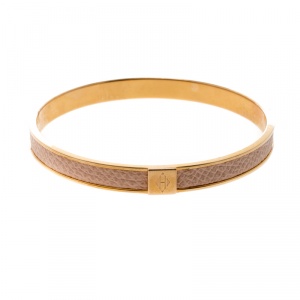 Pre Owned Hermès Kawaii 7 Pink Leather Rose Gold Tone Bangle Bracelet 
