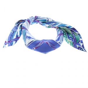 Pre Owned Hermes De La Mer Au Ciel Blue Printed Silk Square Scarf
