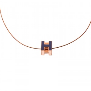 Pre Owned Hermes Cage d'H Purple Enamel Rose Gold Plated Pendant Necklace