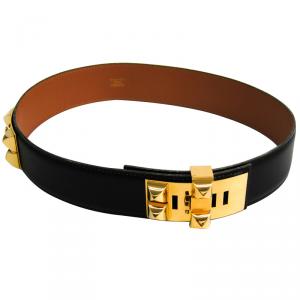 Pre Owned Hermes Black Leather Collier de Chien Medor Belt 65