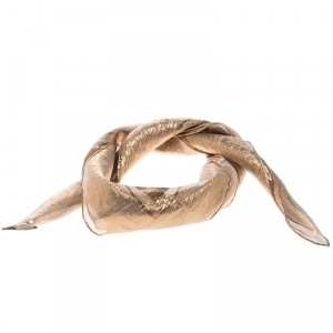 Pre Owned Hermes Gold Lurex Detail Carriage Pattern Glitter Square Scarf