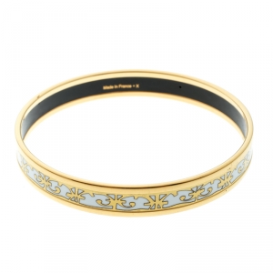 Pre Owned Hermes Balcons Du Guadalquivir Printed Enamel Gold Plated Bangle Bracelet