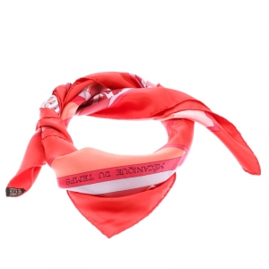 Pre Owned Hermes Mecanique Du Temps Orange Printed Silk Square Scarf 