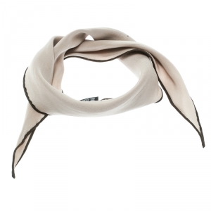 Pre Owned Hermes Beige Silk Contrast Edged Logo Print Mini Losange Scarf
