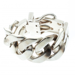Pre Owned Hermes Boucle Sellier Silver Chain Link Bracelet TGM